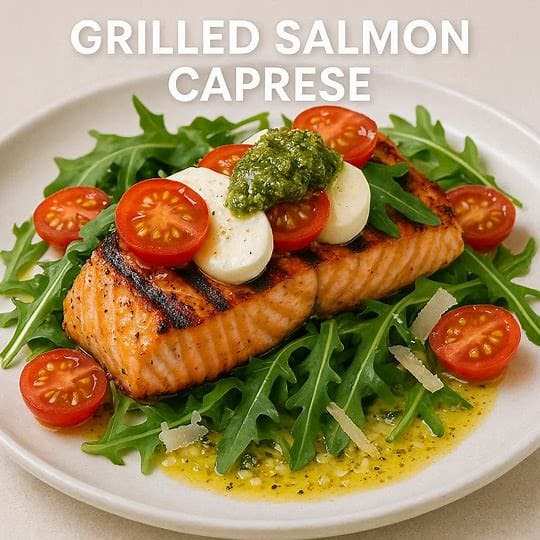 Grilled Salmon Caprese Six Ounces Coffee